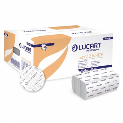 Prosop de maini Lucart alb, pliat in V, 2 straturi, 190 foi/pachet